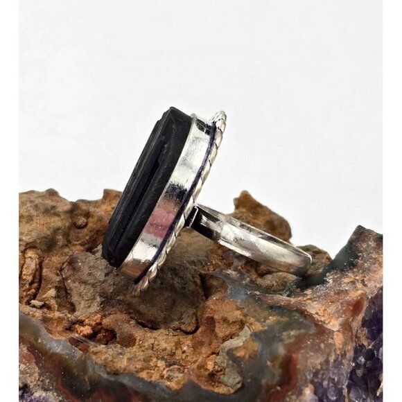 925 Sterling Silver Plt Black Tourmaline Size 8 Bezel Setting Fine Jewelry - Picture 3 of 8